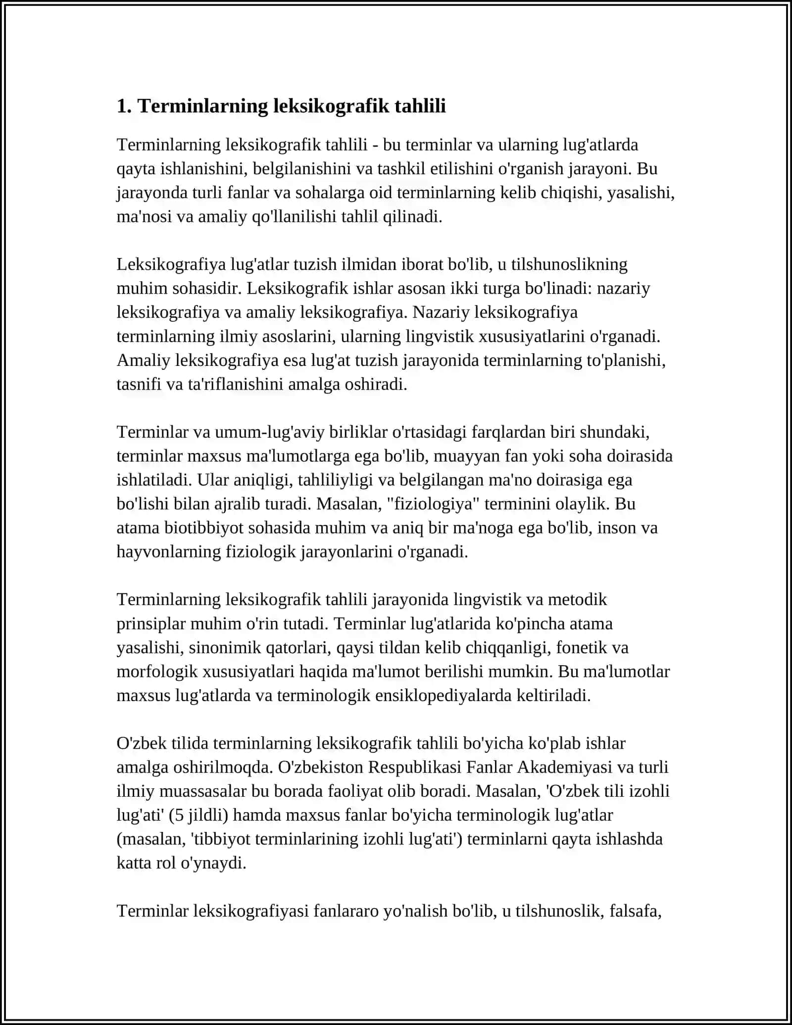TERMINALOGIK LEKSIKOGRAFIYA. TERMINLAR YASALISHI 4