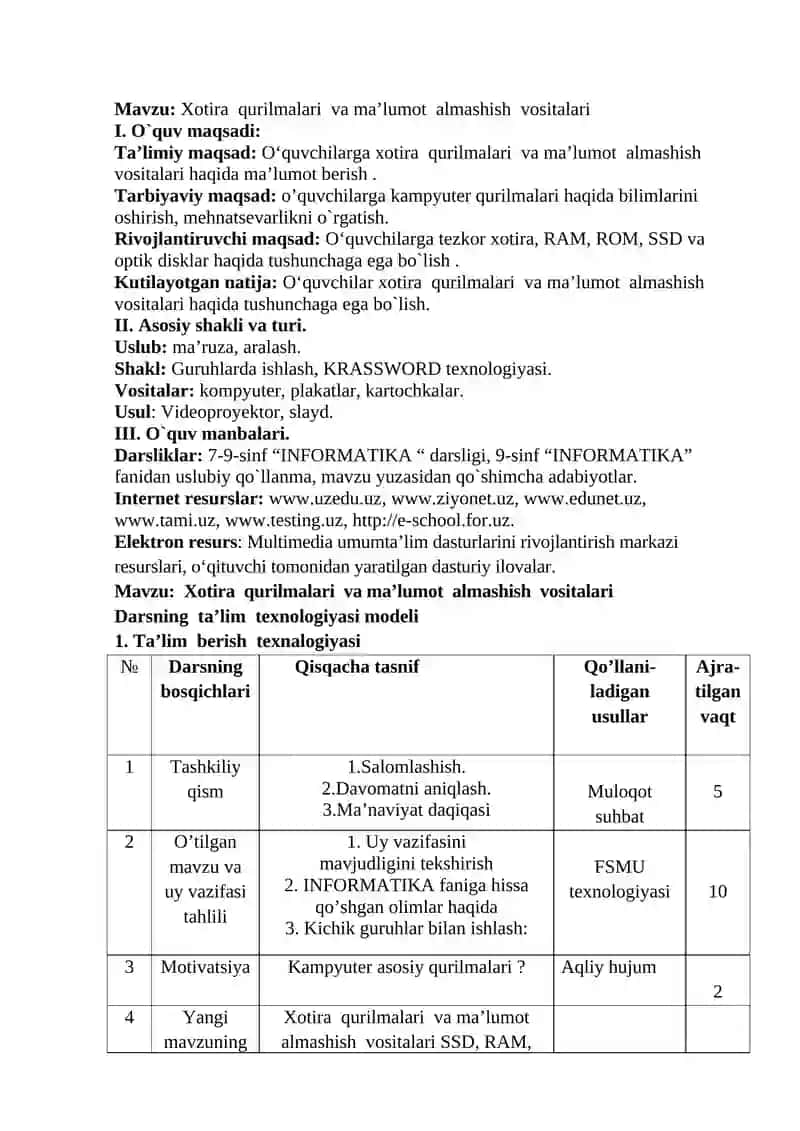 Xotira qurilmalari va ma'lumot almashish vositalari 4