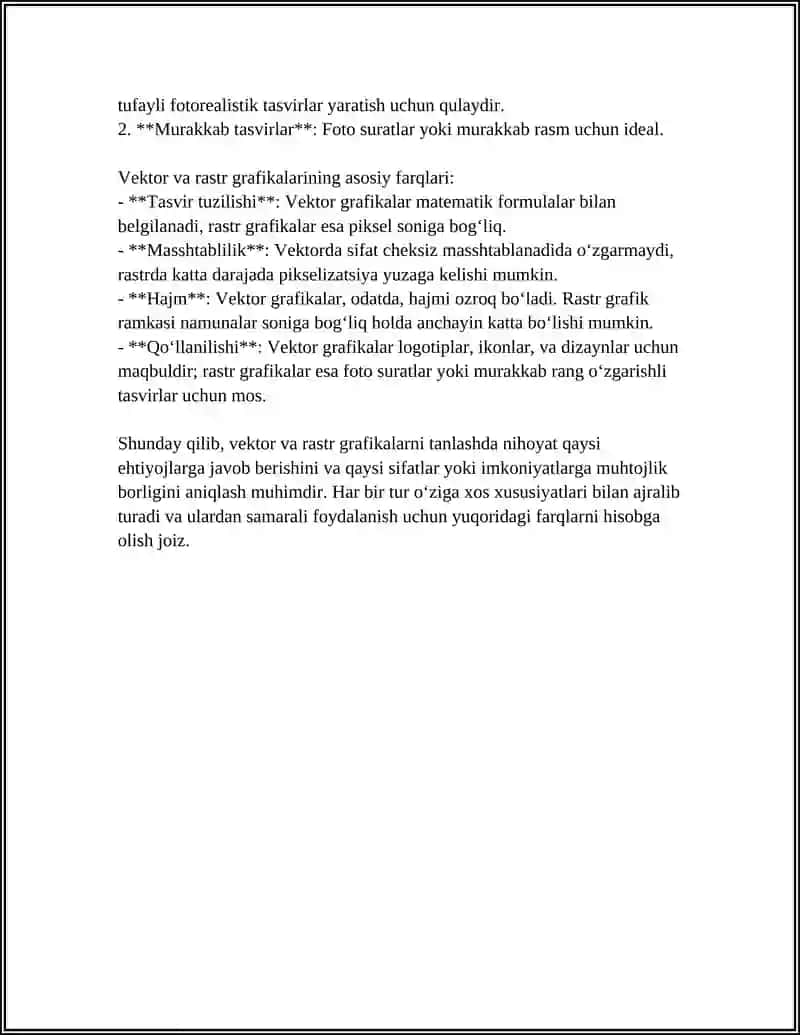 VEKTOR VA RASTOR GRAFIK TASVIRLAR BILAN ISHLASH 4