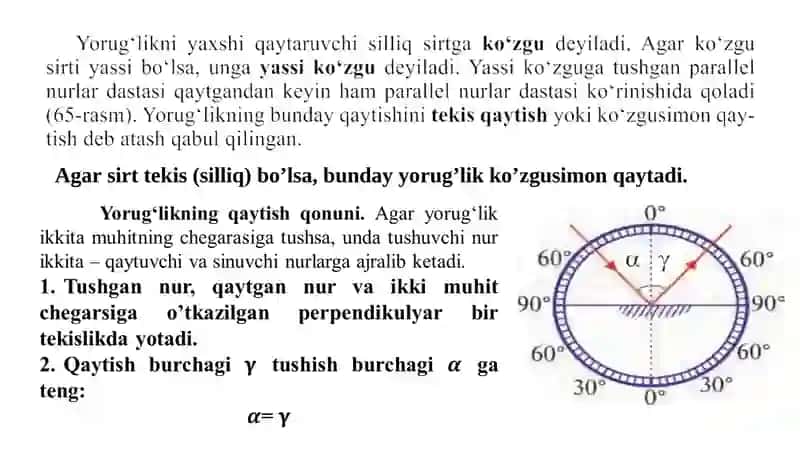 Yorug‘likning qаytish vа sinish qоnunlаri, to'la qaytish 4