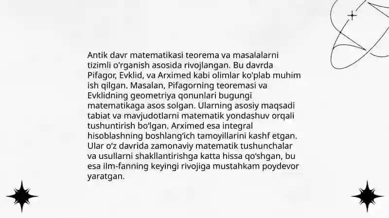 Matematikaning fan va o'quv predmeti sifatidagi taraqqiyot bosqichlari 4