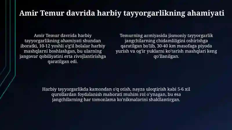 Amir Temurning harbiy-jismoniy ta'limoti 4