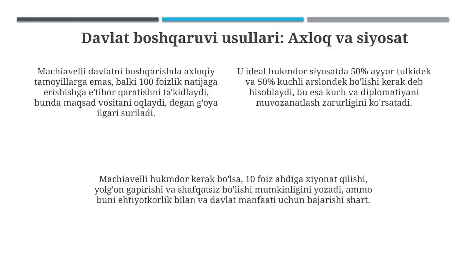 Makiavellining "Hukmdor asari tahlili 4