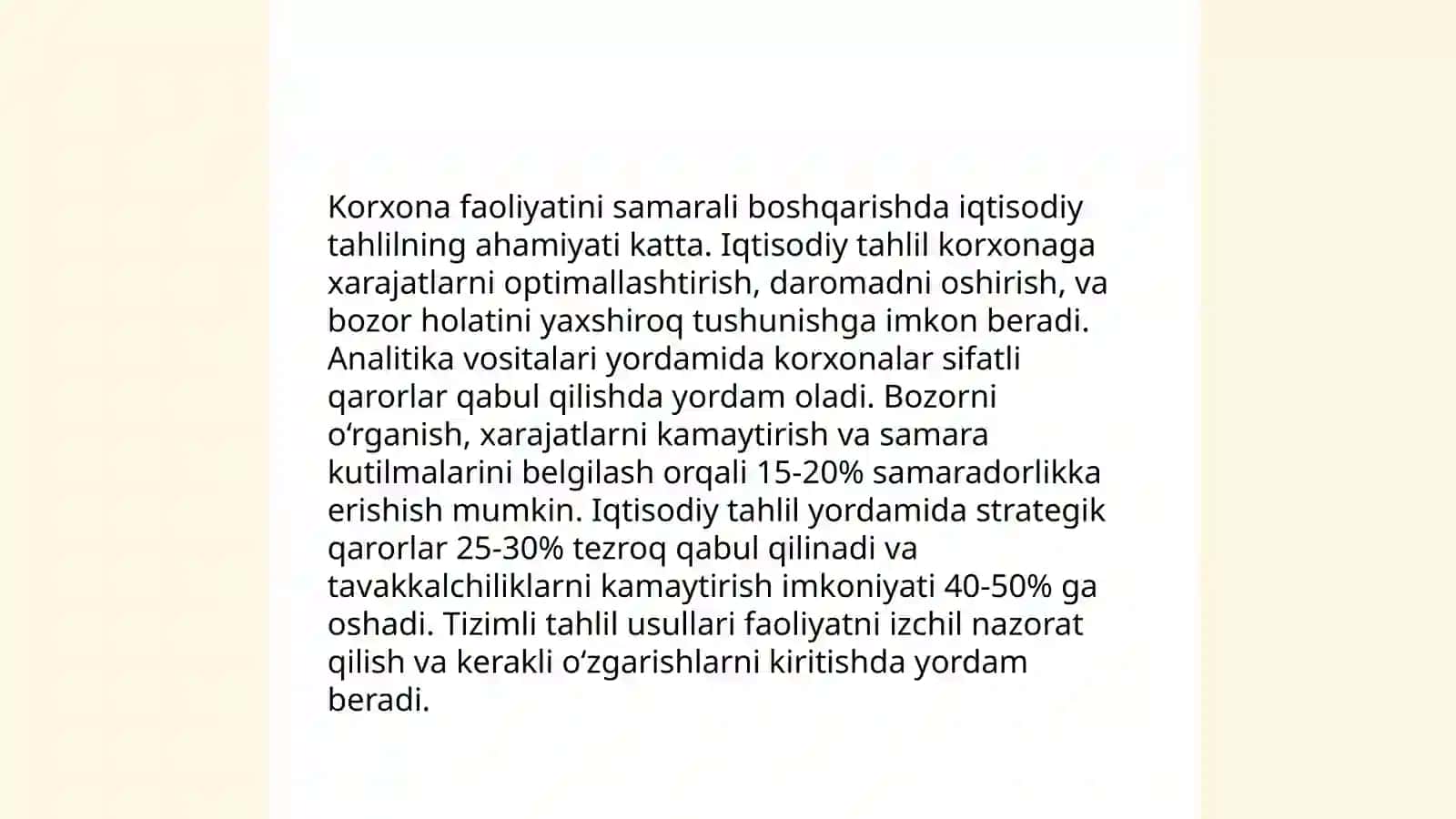 Iqtisodiy tahlilning zamonaviy boshqaruvdagi roli, o'rni va ahamiyati 4