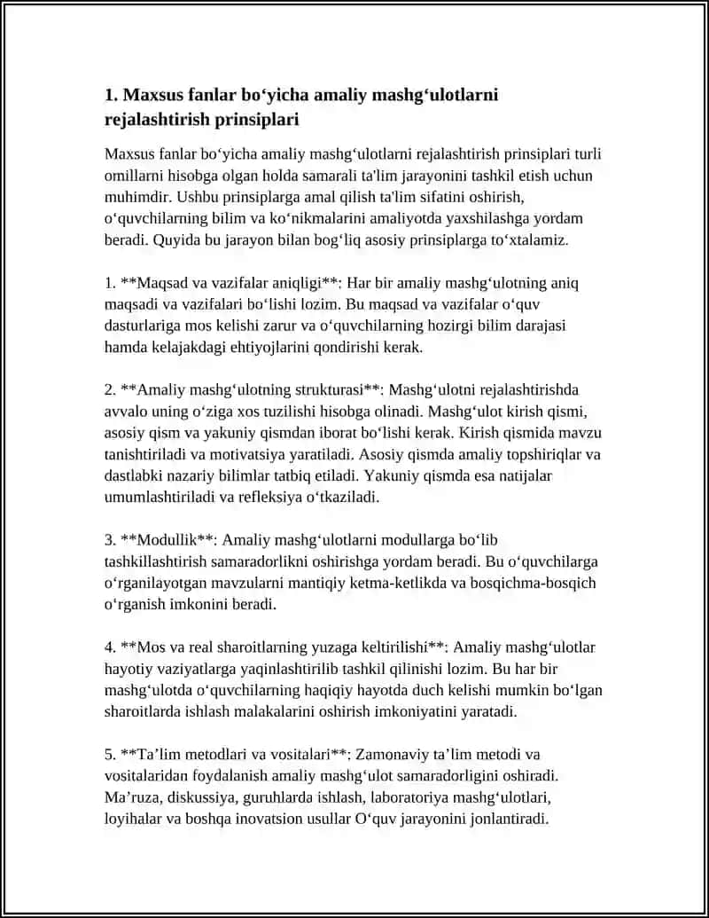 PROFESSIONAL TA'`LIMDA MAXSUS FANLAR BO'YICHA AMALIY MASHG'ULOTLARNI TASHKIL ETISH VA O'TKAZISH METODI 4