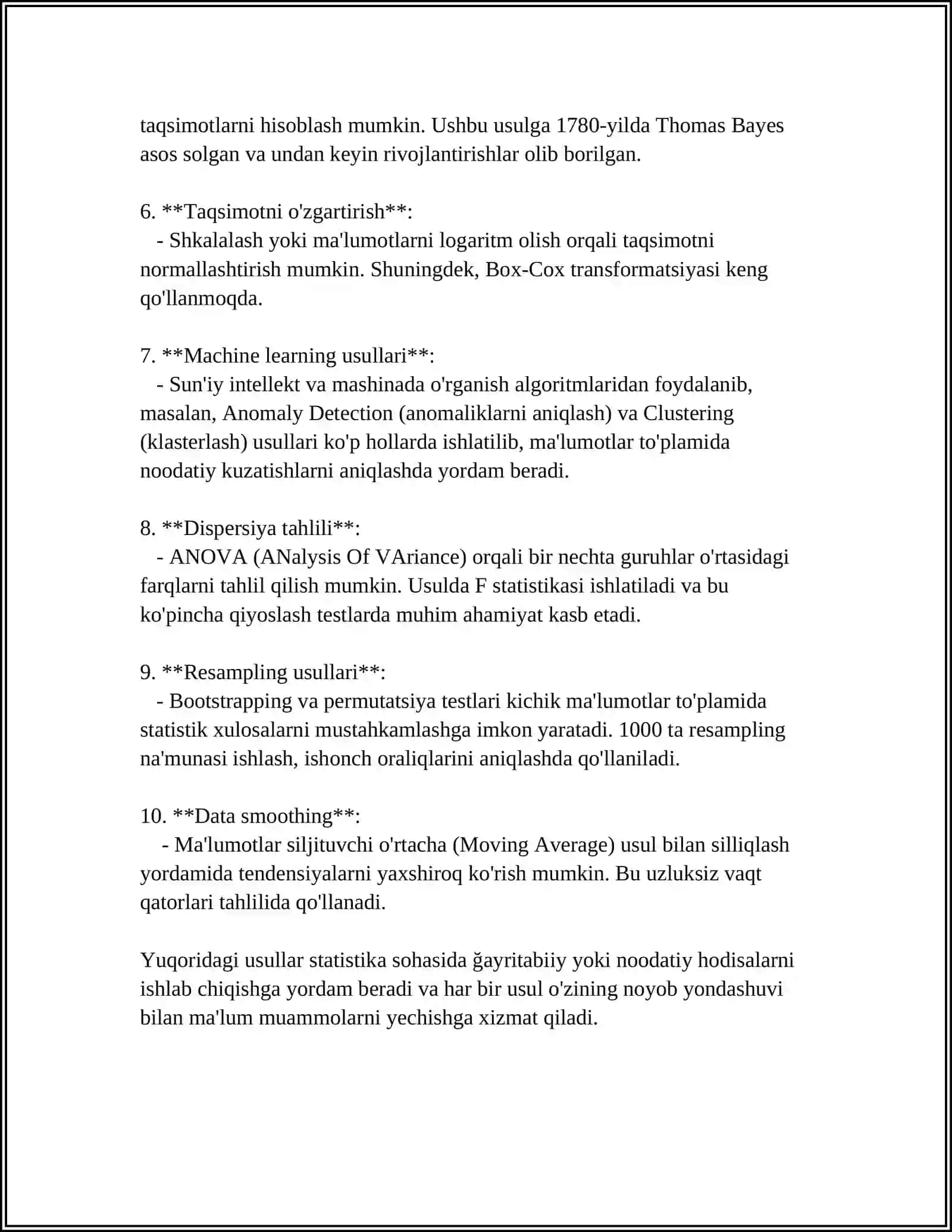 Ğayritabiiy statistika ma'lumotlar 4