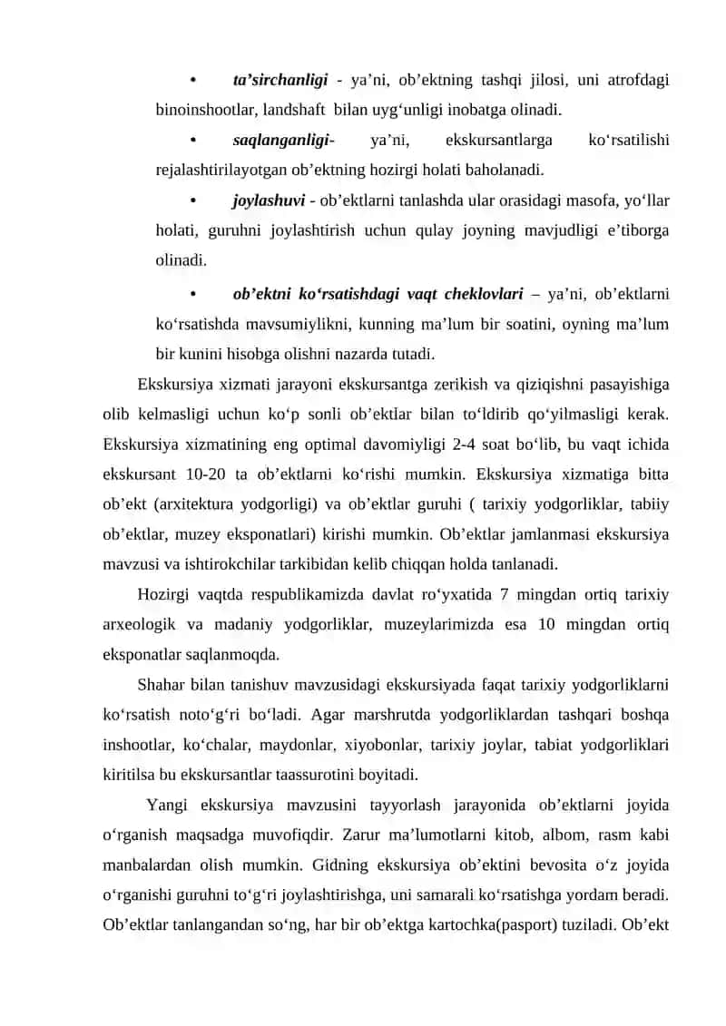 Ekskursiya ob’ektlarini tanlash va baholash 4