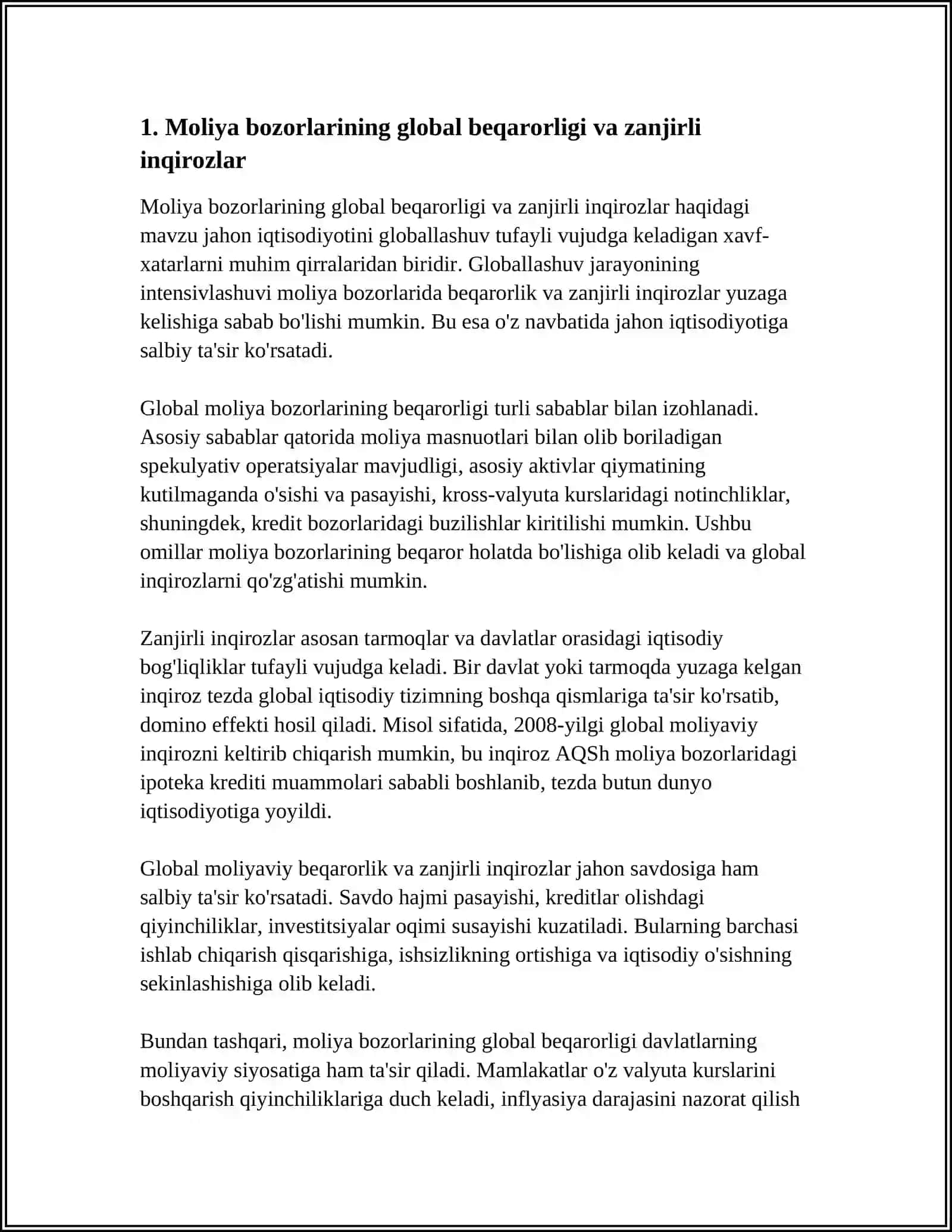 JAHON IQTISODIYOTINI GLOBALLASHUV TUFAYLI VUJUDGA KELADIGAN HAVF XATARLAR 4