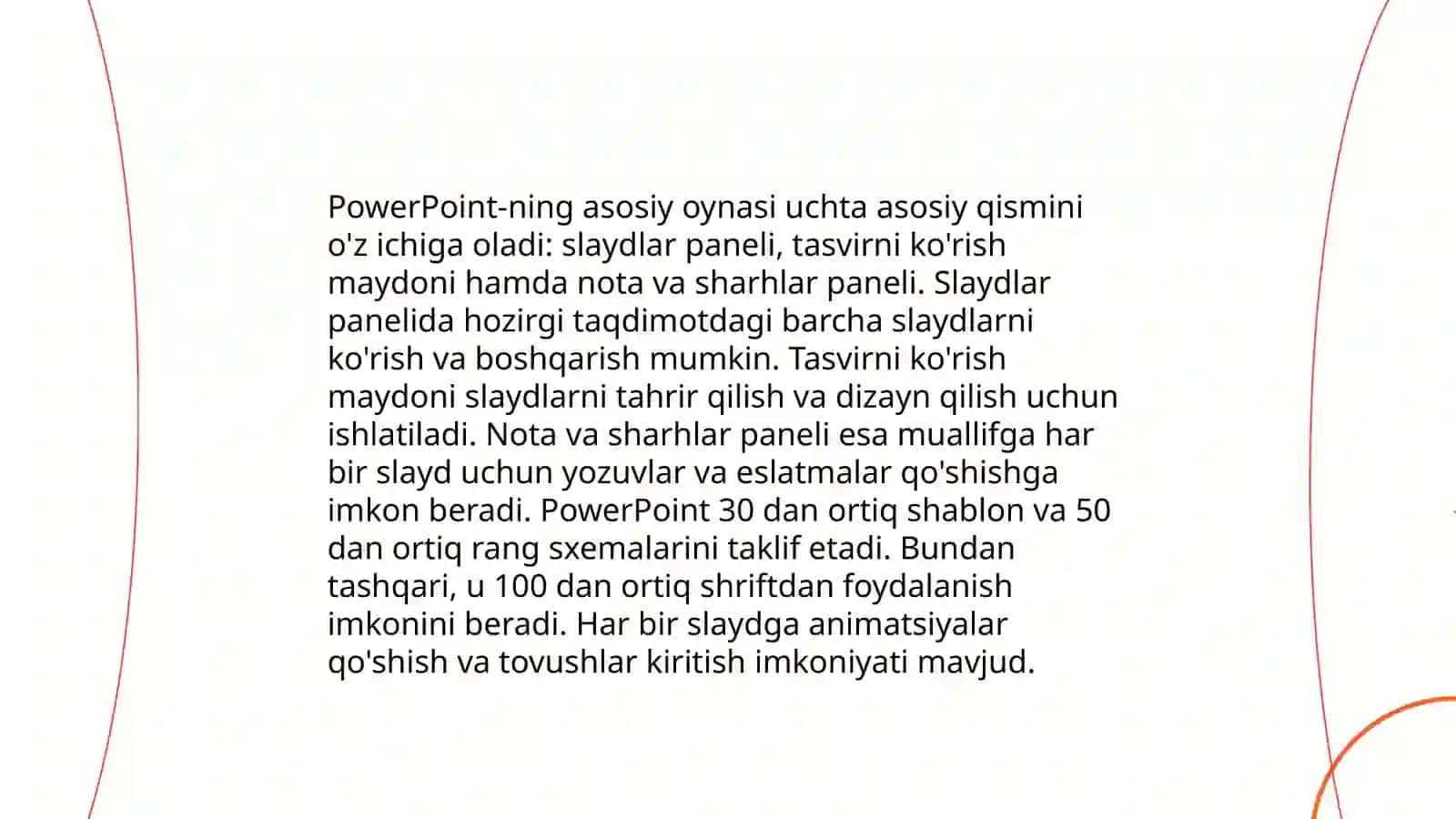 Power point dasturi haqida malumot. Dasturning menyulari bilan ishlash 4