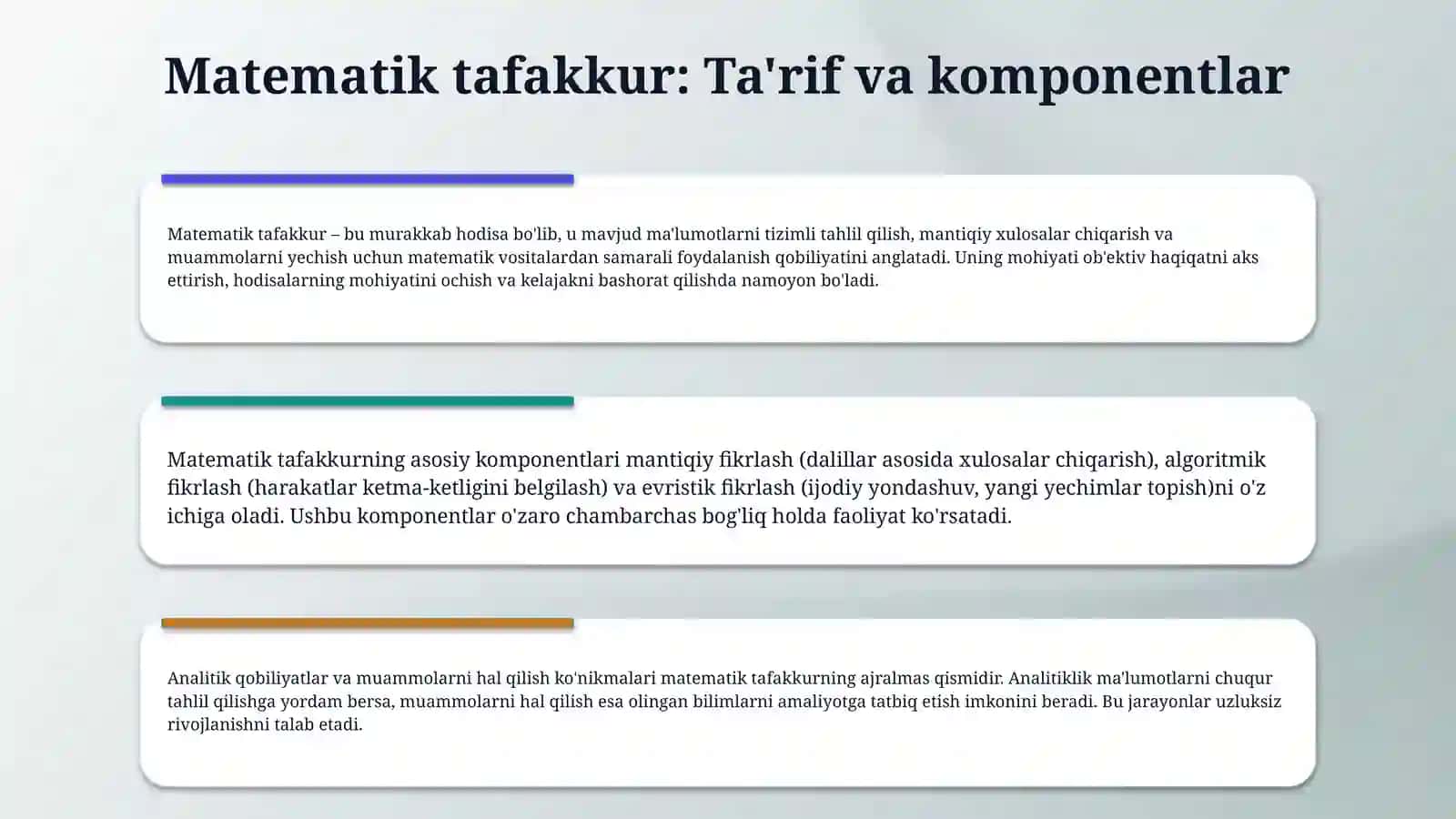 Matematika oʻqitish jarayonida matematik tafakkurni rivojlantirish shakllari va usullari 4