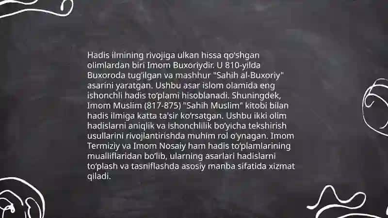 Imom Buxoriy va Imom termiziyning hadis ilmiga qo'shgan hissalarini qiyosiy tahlili 4
