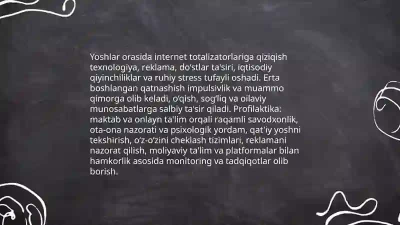 Internet tarmogʻida totalizator oʻyinlarining salviy oqibatlari va ularni bartaraf etish yoʻllari 4