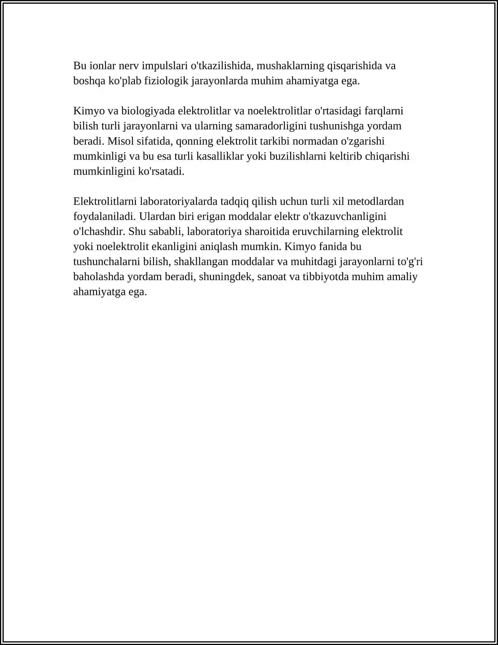 ORGANIZMDAGI BIOLOGIK SUYUQLIKLARI ELEKTROLIT VA NOELEKTROLITLAR ERITMALARI SIFATIDA 4