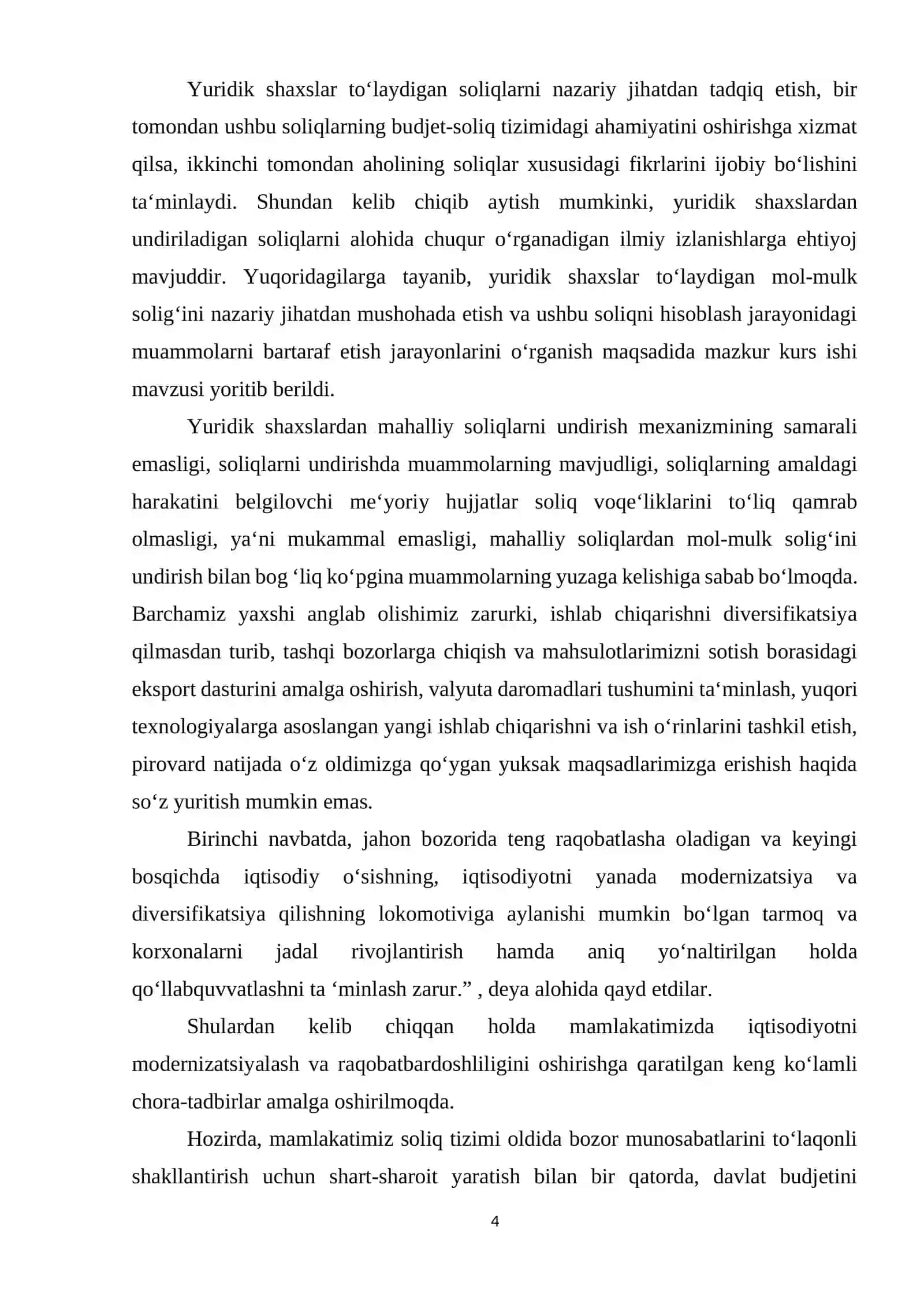 MАVZU: YURIDIK SHАXSLАR TO‘LАYDIGАN SOLIQLАR, YIG‘IMLАR VА IMTIYOZLАR 4