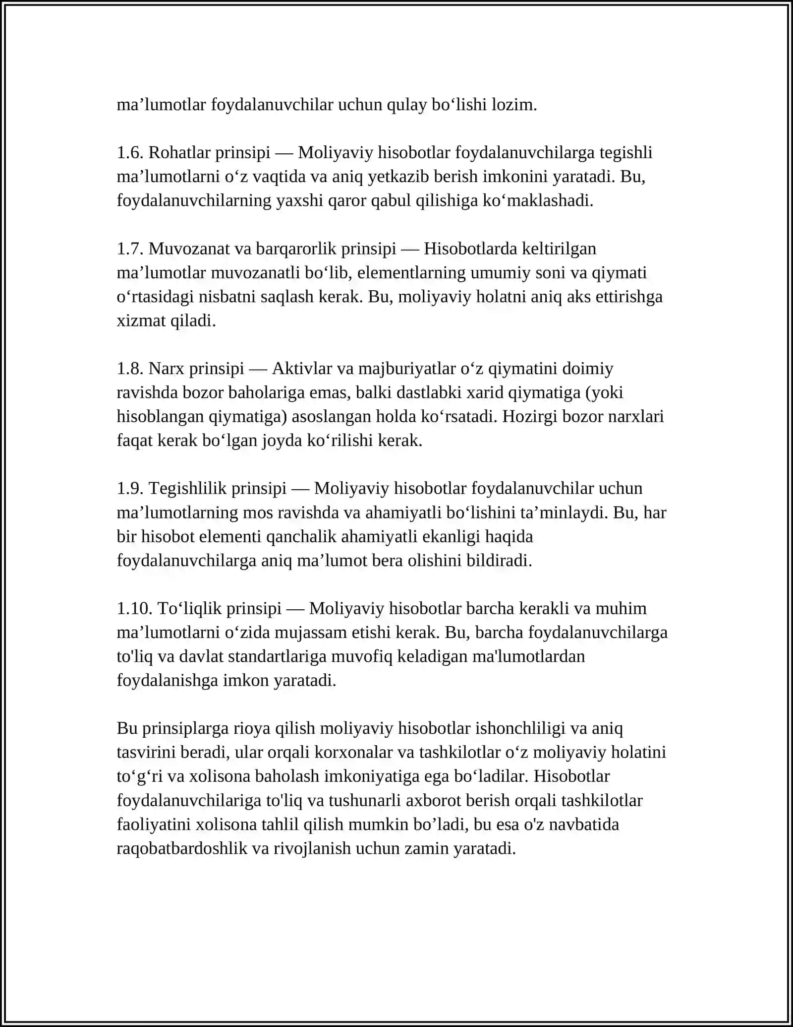 MOLIYAVIY HISOBOTLAR TARKIBINI SHAKLLANTIRISHDA ASOSLANADIGAN MEYORI 4
