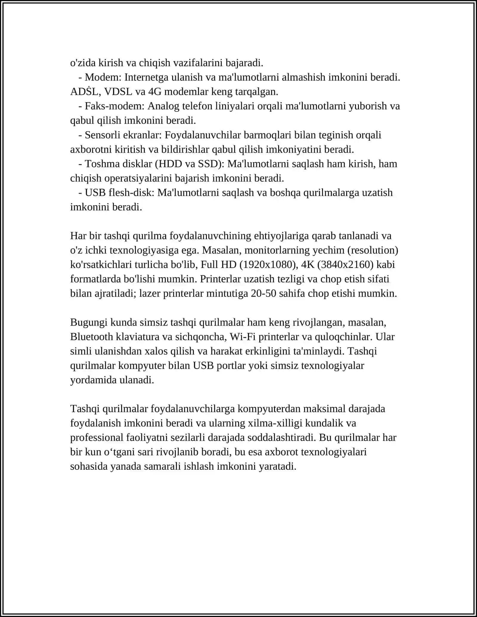 Tashqi qurilmalar. Funktsional xususiyatlari 4