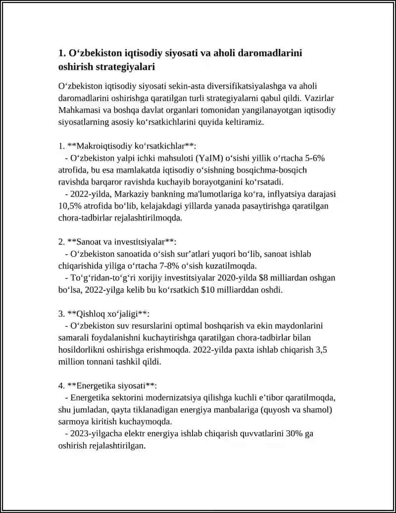 O'ZBEKISTONDA AHOLI DAROMADLARINI OSHIRISH VA BANDLIGINI TA'MINLASH 4