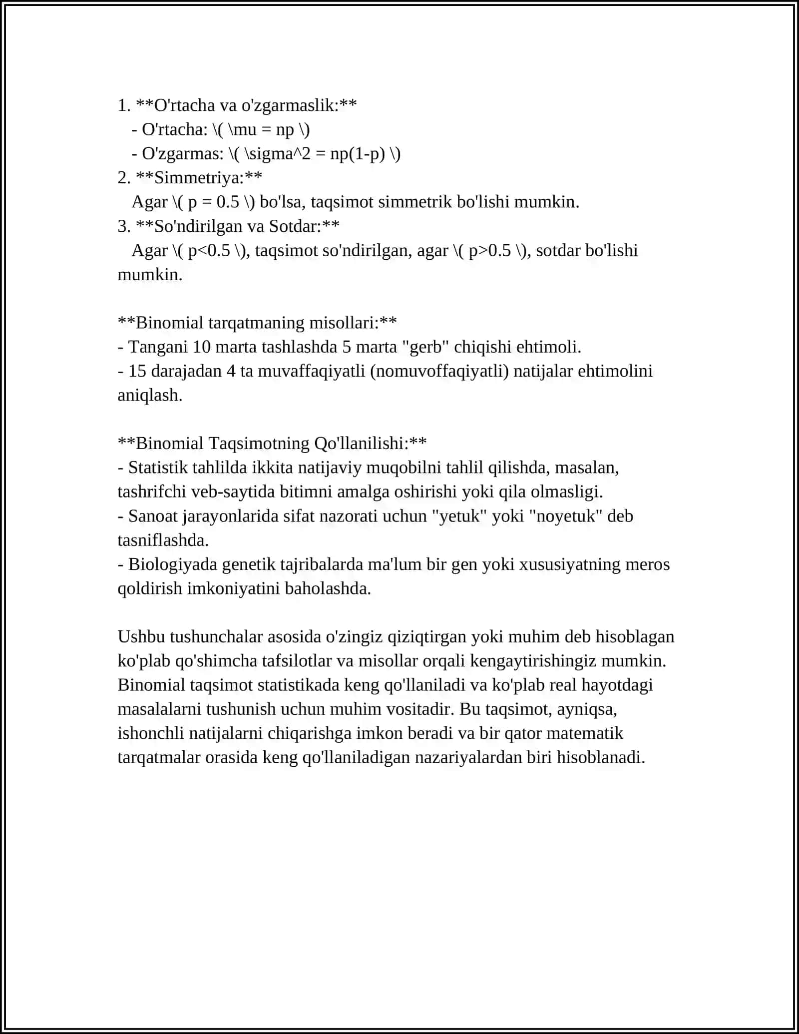 BINOMIAL TAQSIMOT. PUASSON TAQSIMOTI 4