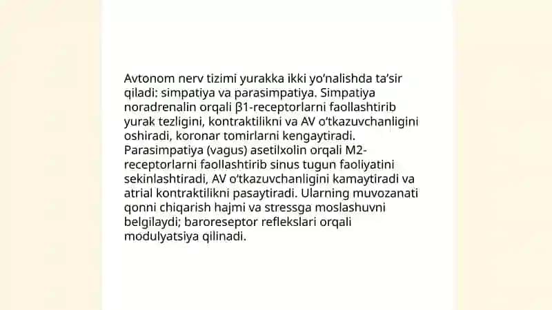 Yurak faoliyatini boshqarilishini oʻziga xosligi 4