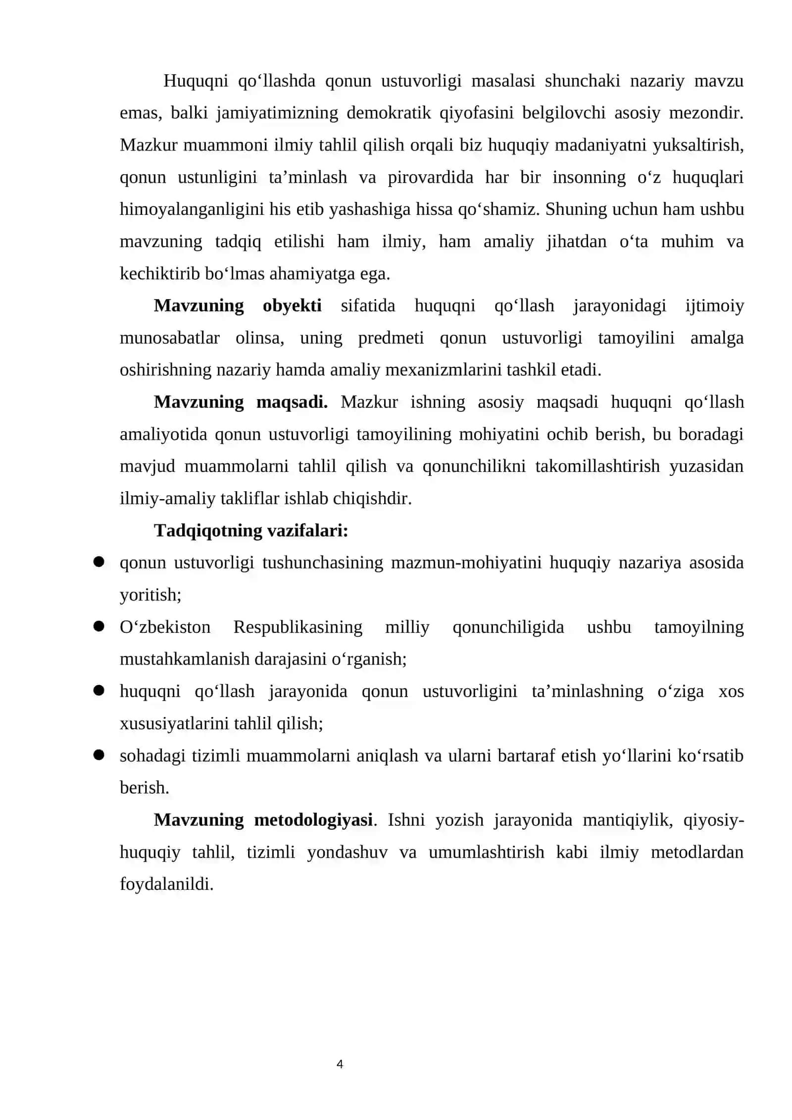 Huquqni qoʻllashda qonun ustuvorligi tamoyili kurs ishi 4