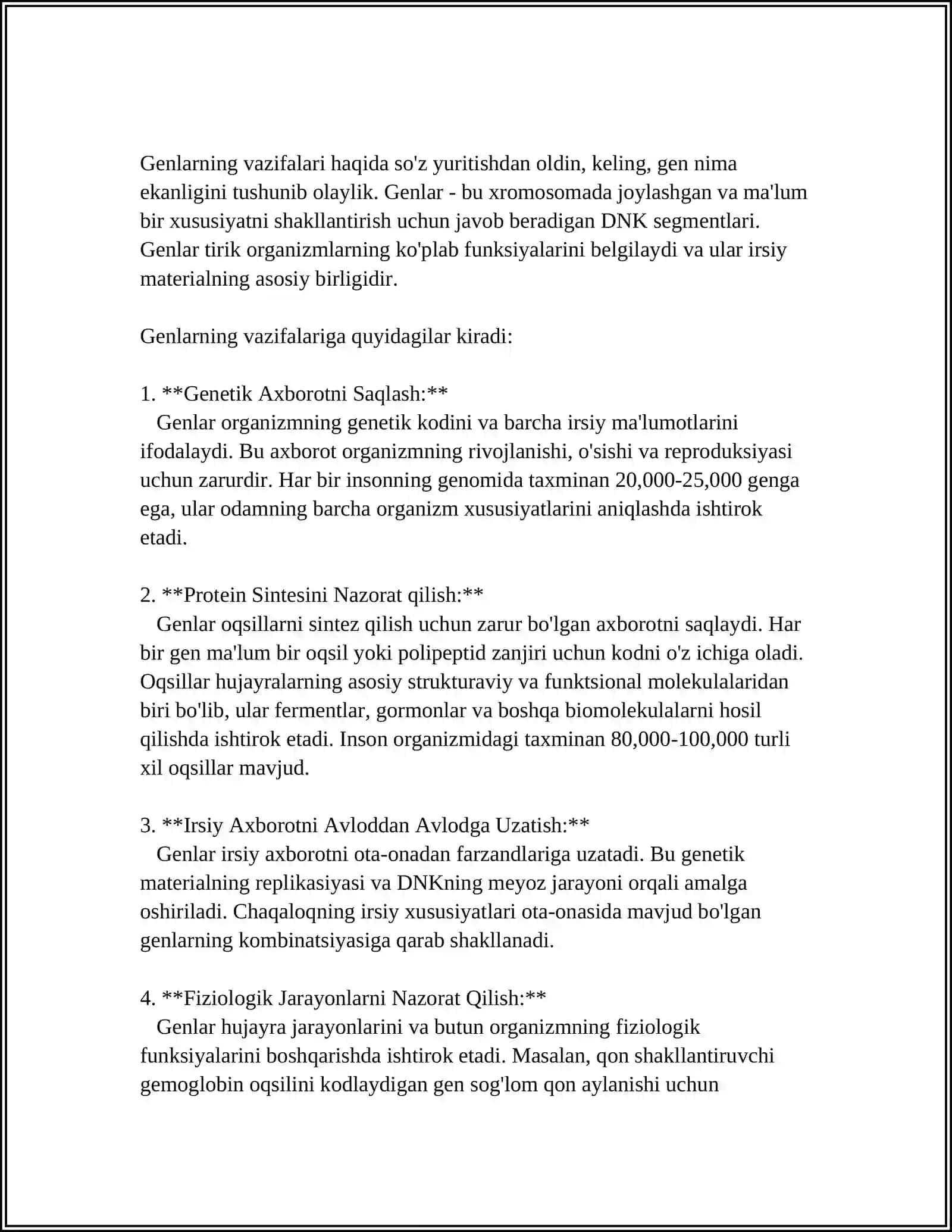 INSONDA GENLAR TUZILISHI VA VAZIFALARI. MONOGEN KASALLIKLAR. MUKOVISSIDOZ, MORFON SINDROMI, FENILKETONURIYA, GALAKTOZENIMIYA, ETIOLOGIYASI,PATOGENEZ, KLINIKA, DIAGNOSTIKA, DIFERINSIAL DIAGNOSTIKA VA DAVOLASH 4