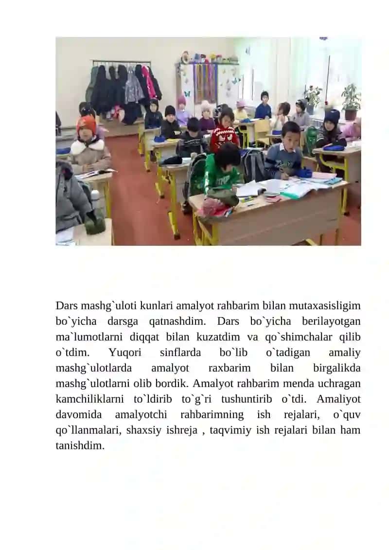 Boshlang'ich ta'lim yo'nalishi bo'yicha amaliyot hisoboti 4