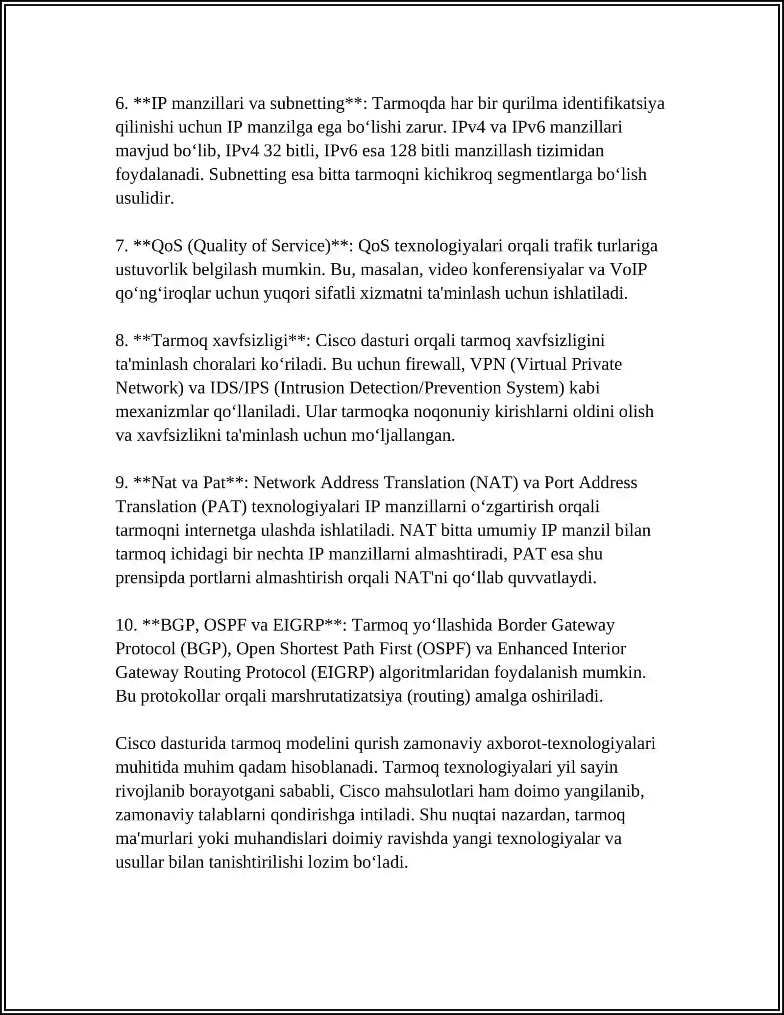 "KOSONSOYLIKLAR MASSMEDIA " MCHJ NING INTERNET TARMOGʻINI CISCO DASTURIDA MODELINI QURISH 4