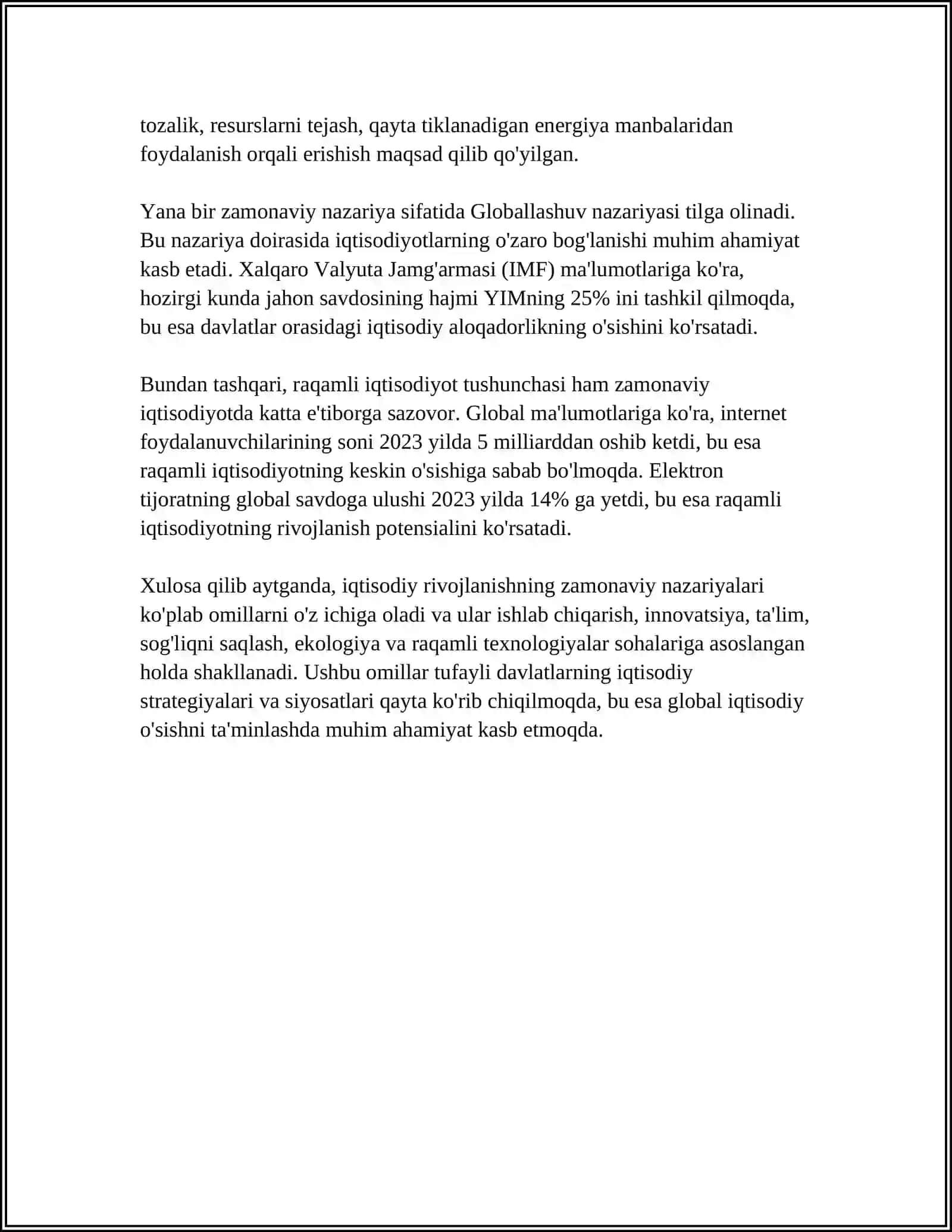 HOZIRGI ZAMON IQTISODIYOT NAZARIYASI RIVOJLANISHINING ASOSIY YOʻNALISHLARI 4