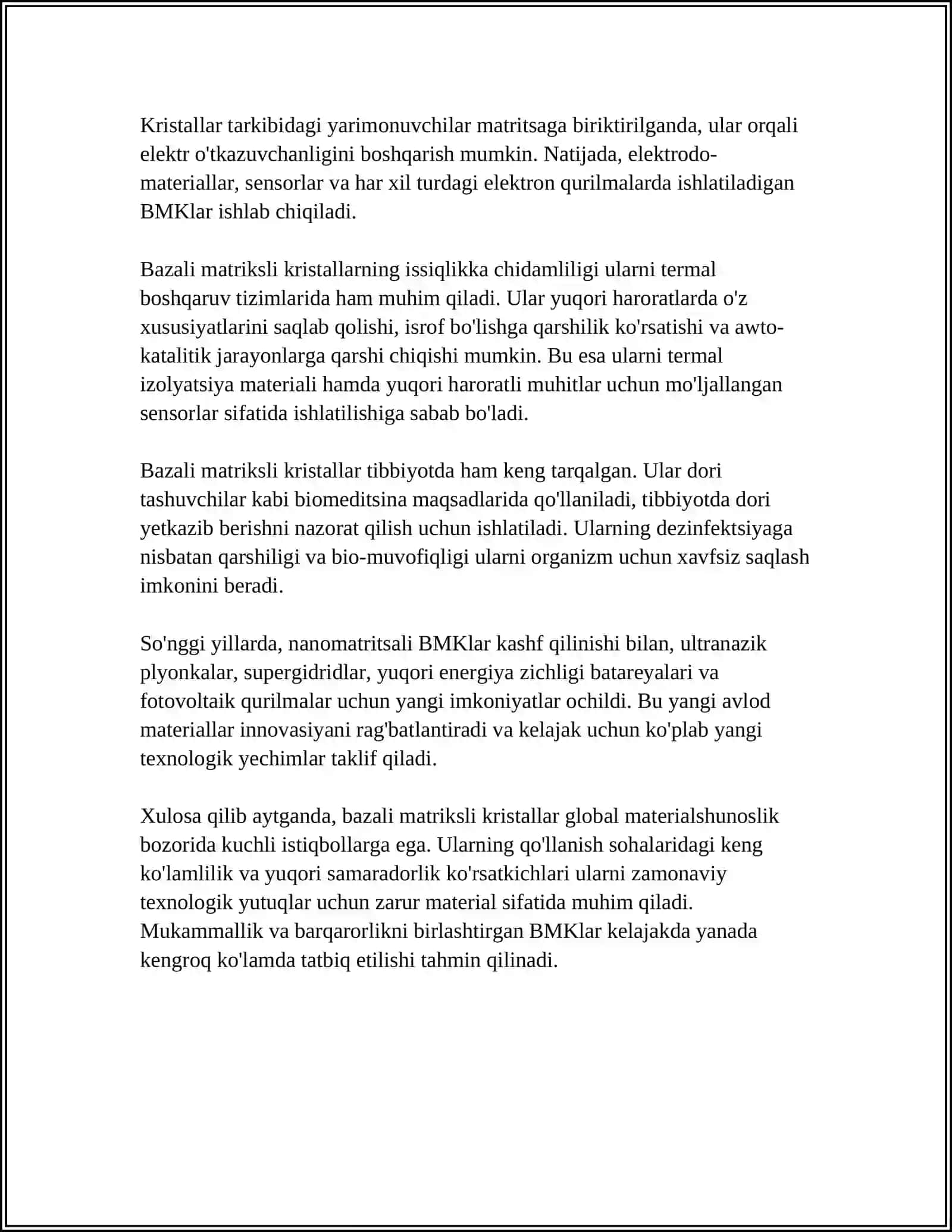 BAZALI MATRITSALI KRISTALLAR SINFLANISHI ASOSIY PARAMETRLARI 4