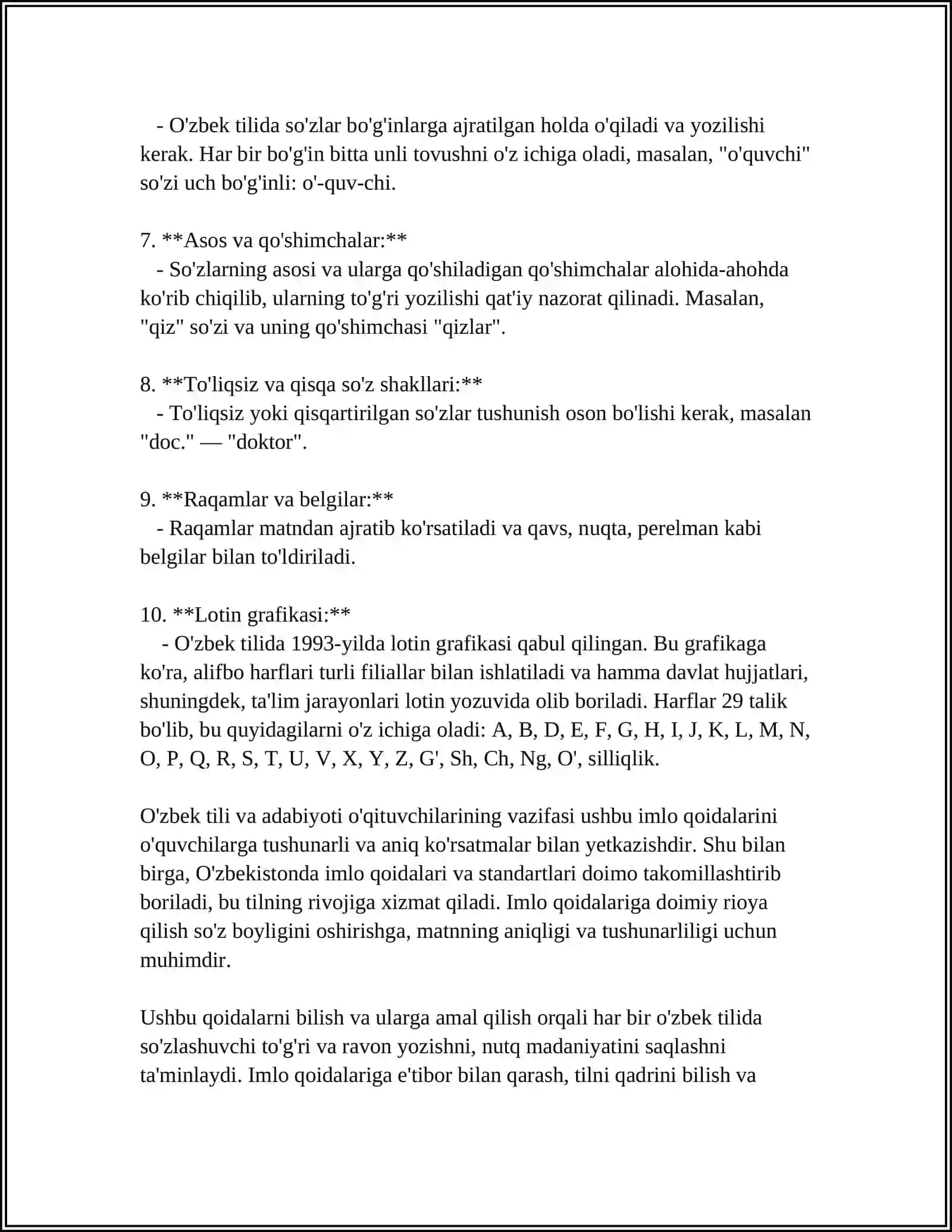 OʻZBEK TILINING ASOSIY IMLO QOIDALARI. HARFLAR IMLOSI 4