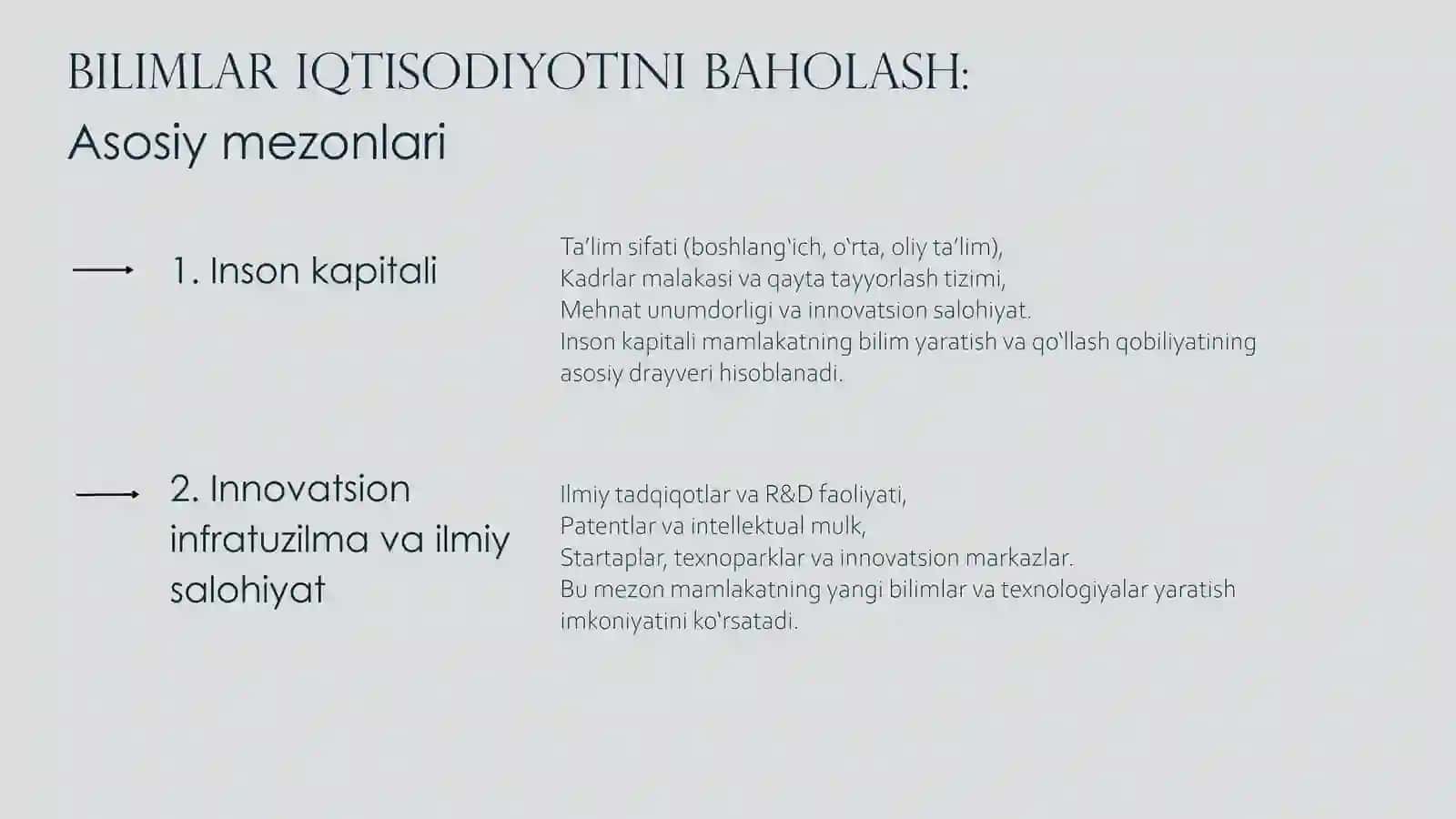 BILIMLARGA ASOSLANGAN IQTISODIYOTNING RIVOJLANISH INDEKSLARI 4