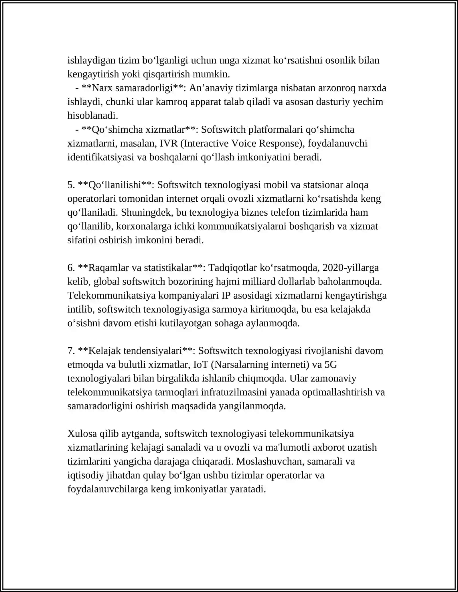 MUSTAQIL ISH Mavzu: SOFTSWITCH TEXNOLOGIYASI 4