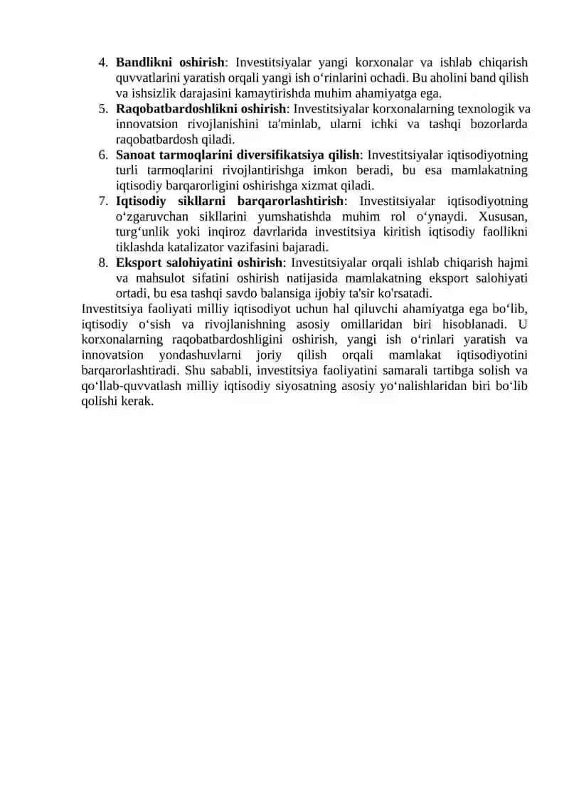 Investitsiya Faoliyati Tushunchasi va Uning Iqtisodiyotdagi O'rni 4