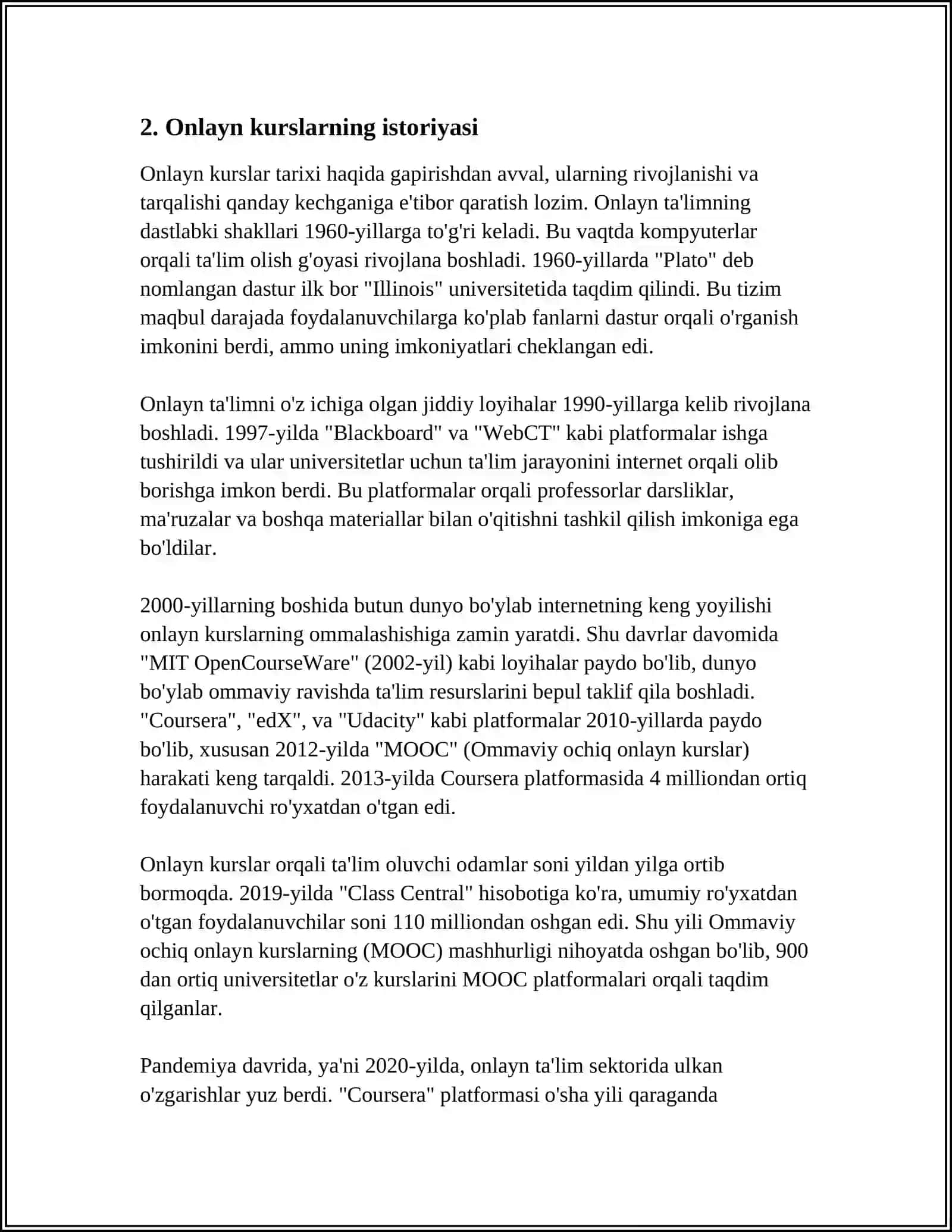 MASOFAVIY OCHIQ ONLAYN KURSLARNI IMKONIYATLARI BILAN TANISHISH 4