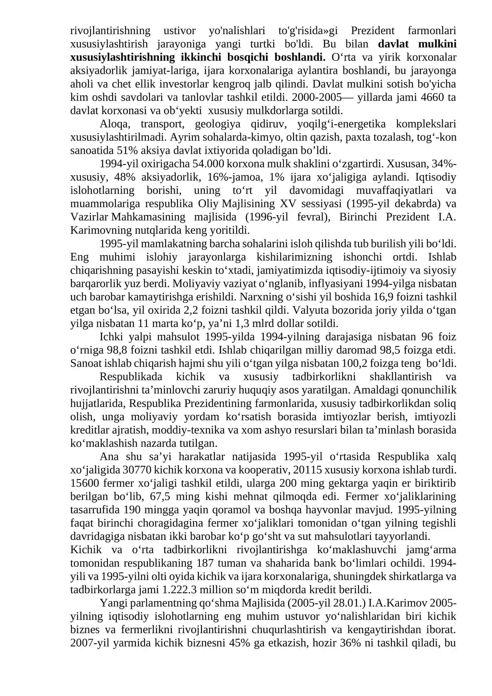 O’zbekistonda iqtisodiy islohotlarning amalga oshirilishi, bozor munosabatlarining shakllanishi 4