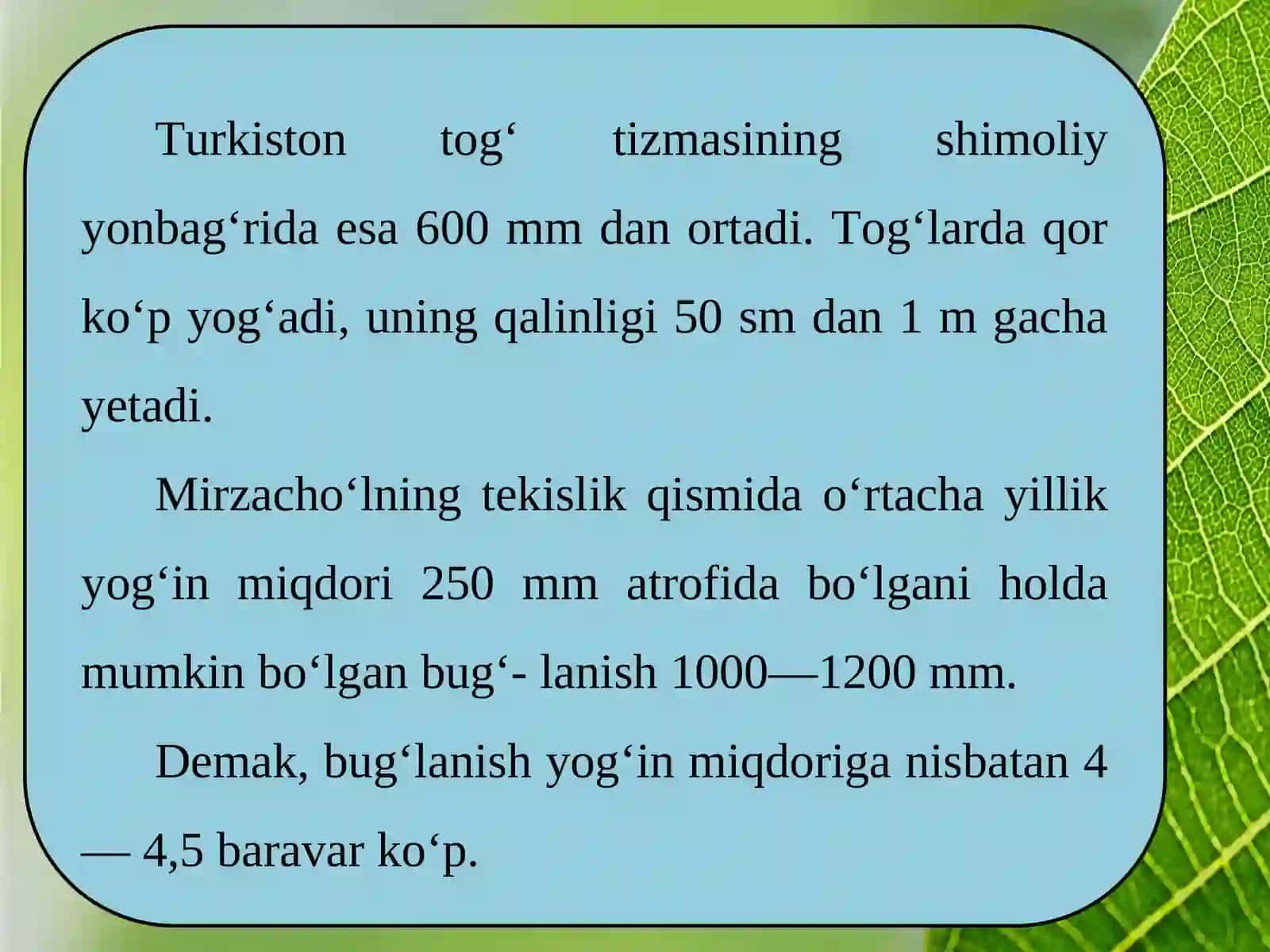 O‘rta zarafshon iqlimi, suvlari, tuproqlari, o‘simliklari va hayvonot dunyosi Iqlimi 4