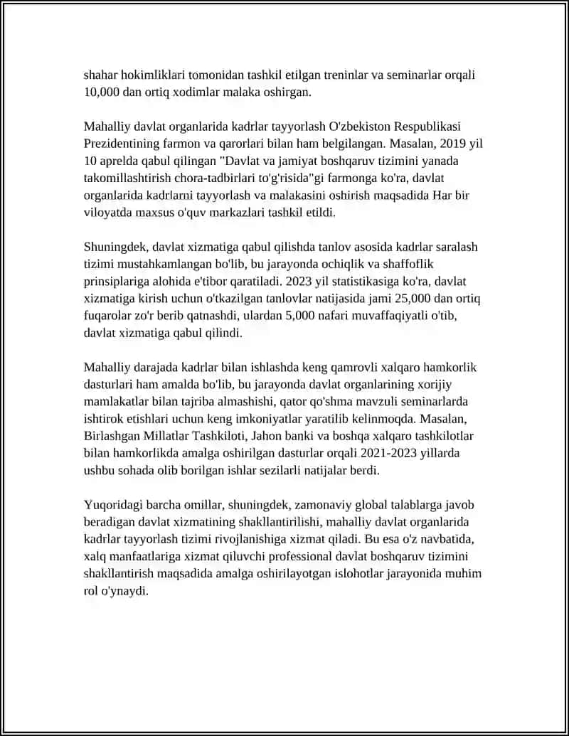 MAHALLIY DAVLAT ORGANLARIDA KADRLAR TAYYORLASHNING ASOSIY TAMOYILLARI 4