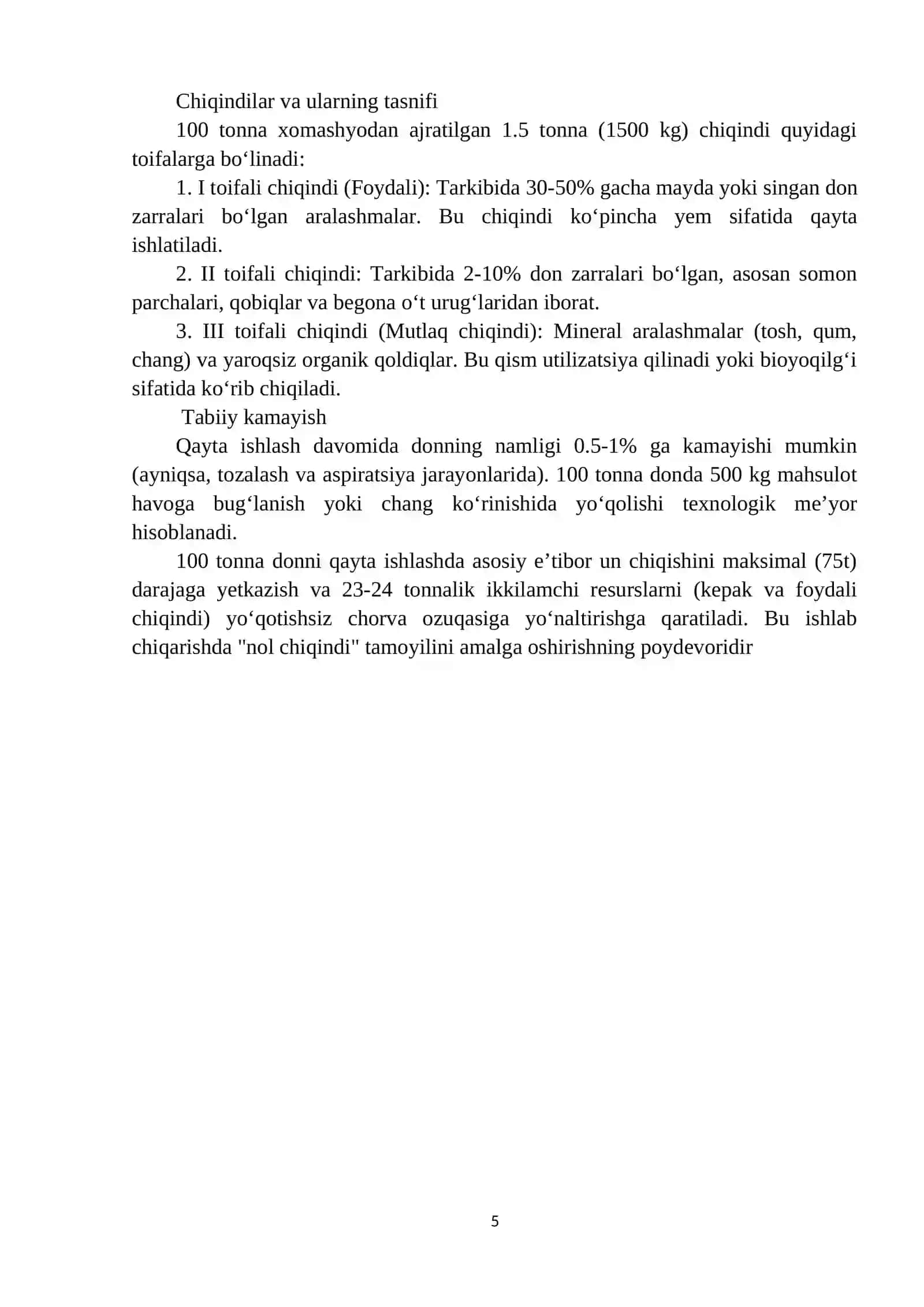 100 tonna donni qayta ishlashda chiqindilar va ulardan foydalanish 4