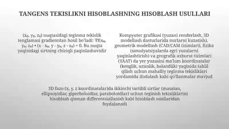Ikkinchi tartibli sirtlarning urinma tekisligi 4