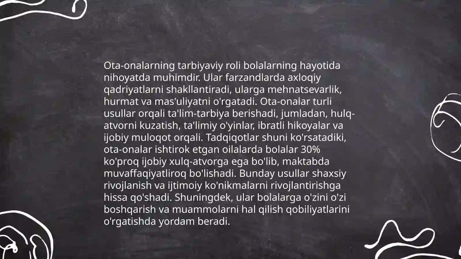 Oilada ota ona va farzandlar munosabatlarining harakteristikasi 4