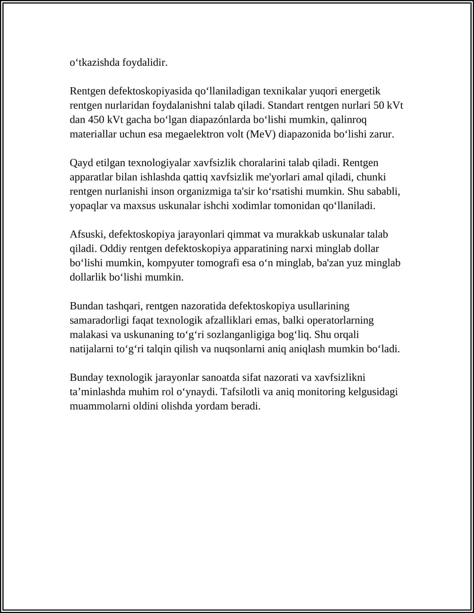RENTGEN NAZORAT YORDAMIDA DEFEKTOSKOPLASH.RADIO TÒLQINLI NAZORAT VA FEREZONLI DEFEKTOSKOPLASH 4