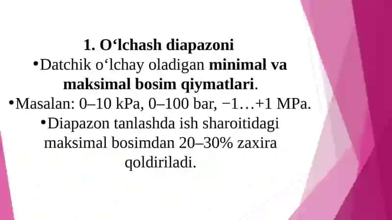 Bosimni qattiq jismli datchiklarining xarakteristikalari 4