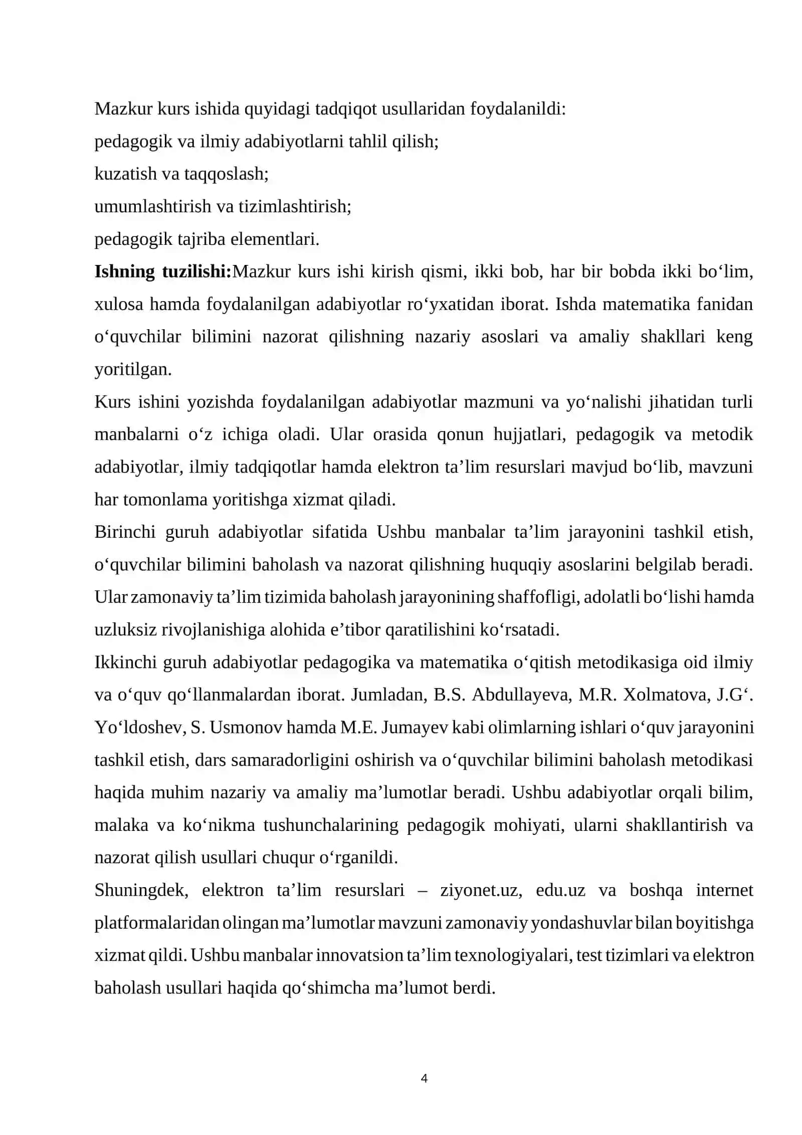 Matematika fanlaridan o`quvchilar bilim malaka va kunikmalarini nazorat qilish shakillari 4