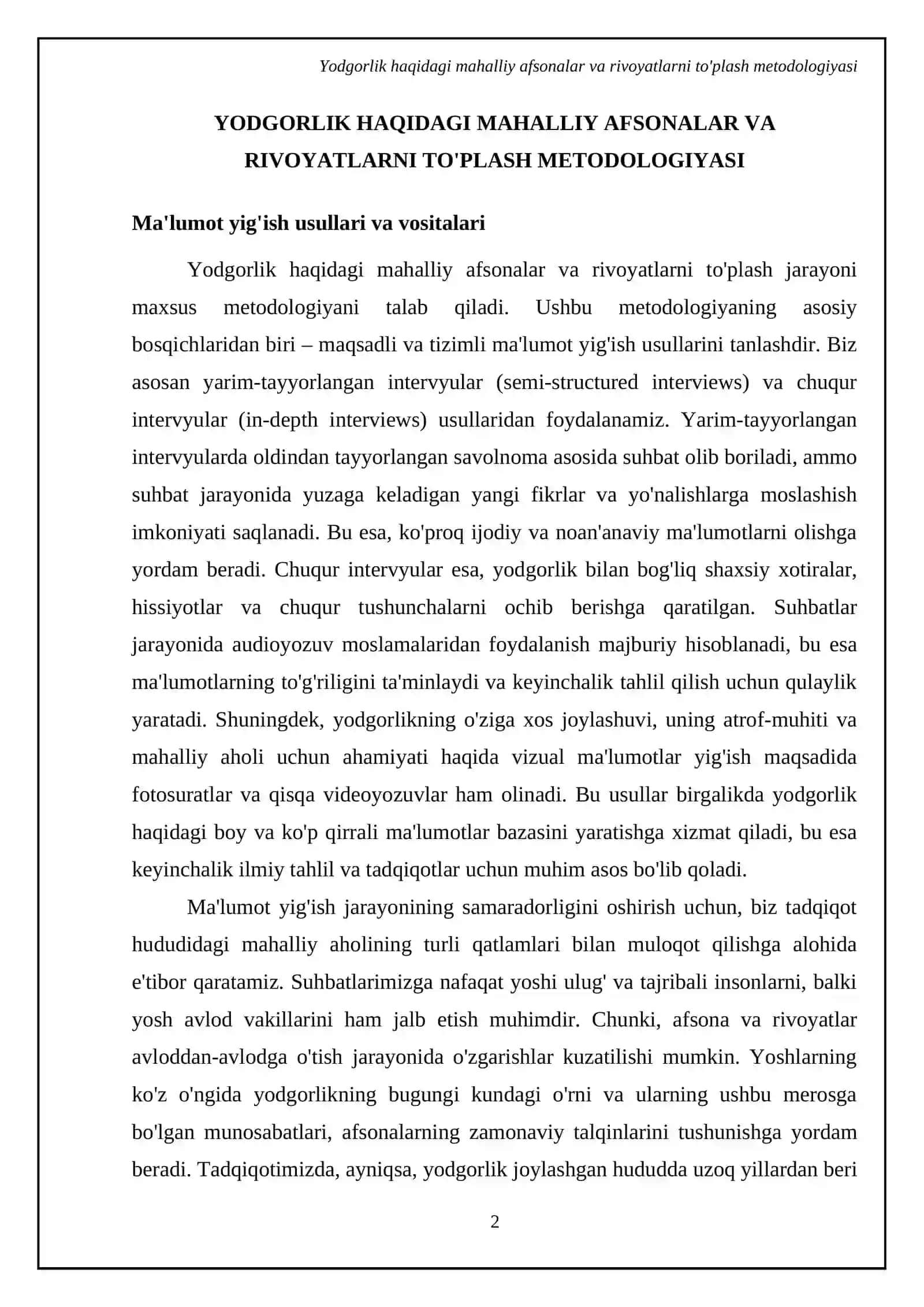 Yodgorlik haqidagi mahalliy afsonalar va rivoyatlarni to'plash metodologiyasi 4