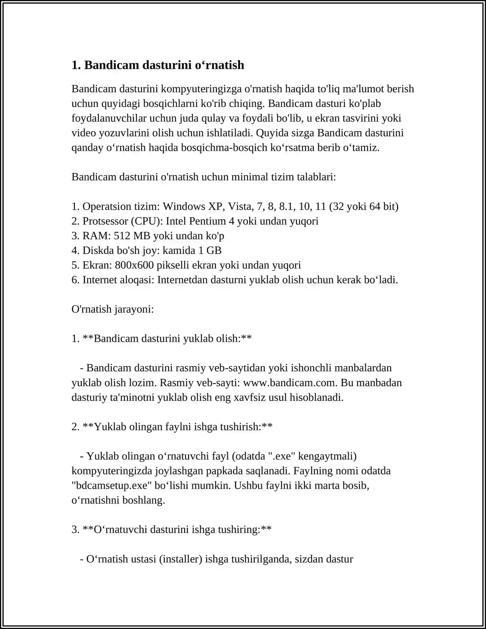 Bandicam Dasturi 4