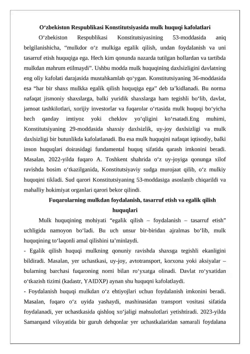 Mulkdorlar huquqlarining kafolatlari 4