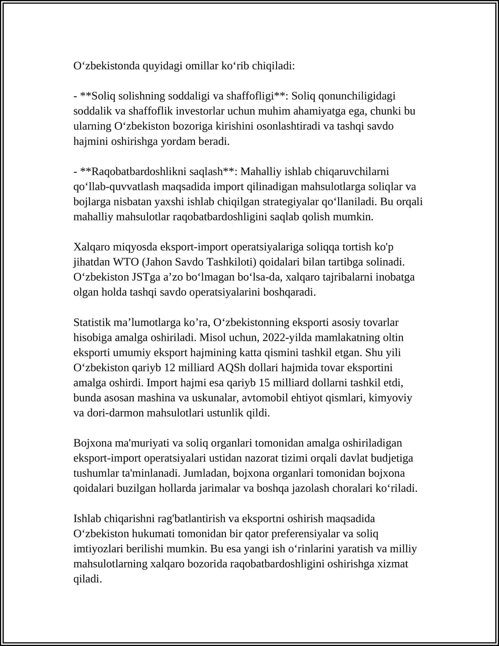 EKSPORT-IMPORT OPERATSIYALARINI SOLIQQA TORTISHNI TAKOMILLASHTIRISH 4
