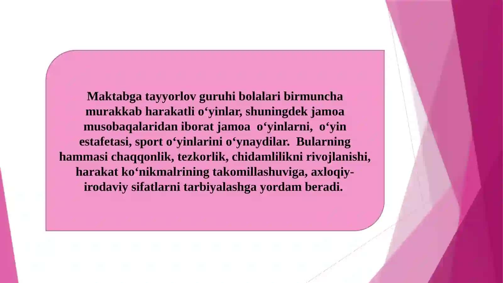 Tayyorlov guruhi bolalari uchun harakatli o‘yinlarni tashkil etish va o‘tkazish metodikasi 4