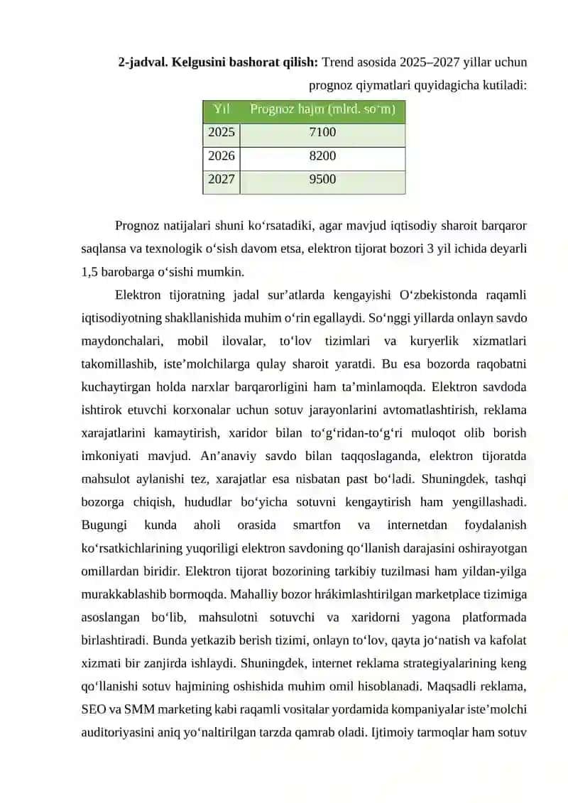 Elektron tijorat bozorining rivojlanishi dinamikasi vaqt qatorlari modeli asosida 4