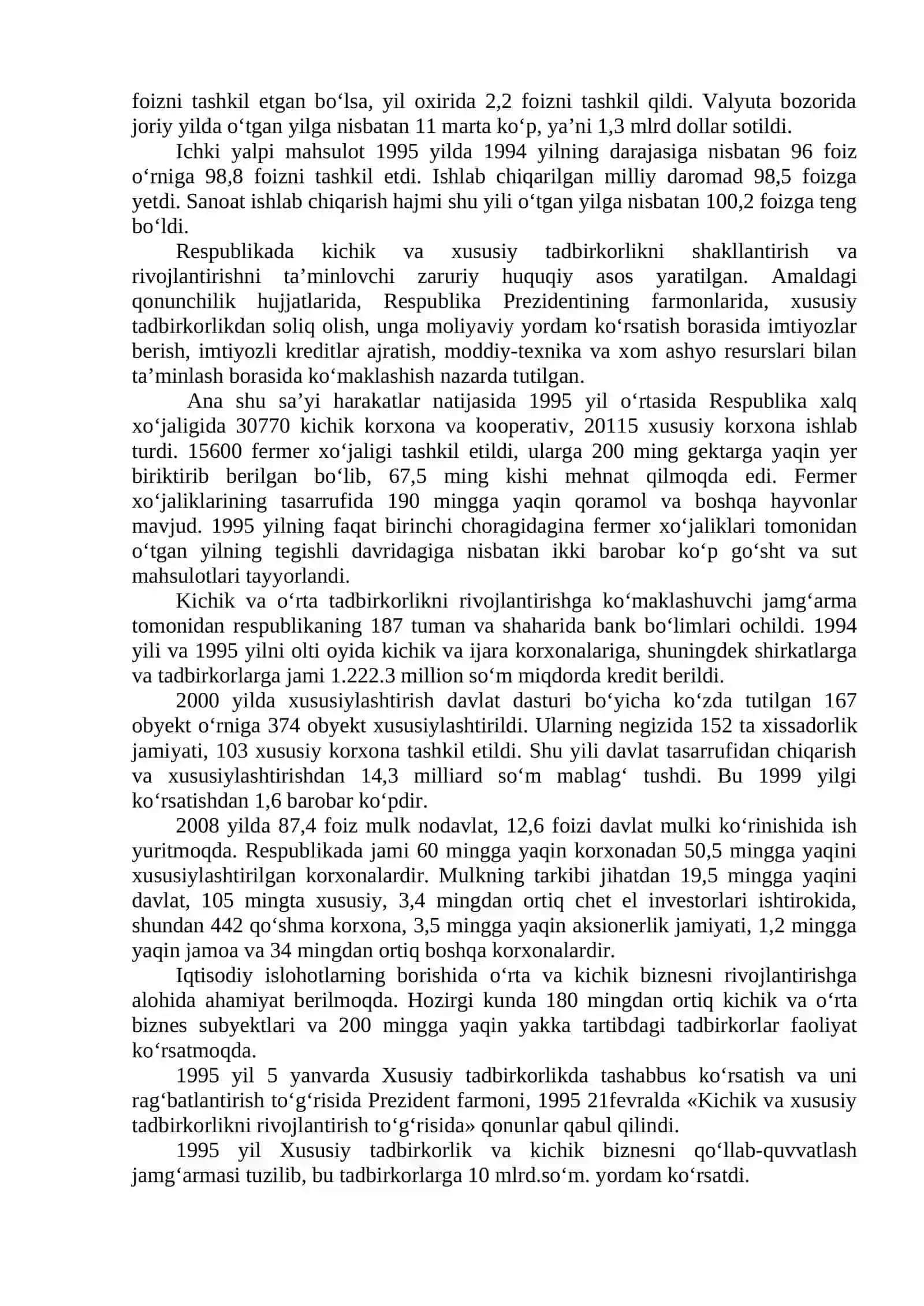 Iqtisodiy islohotlar, bozor munosabatlarining shakillanishi 4